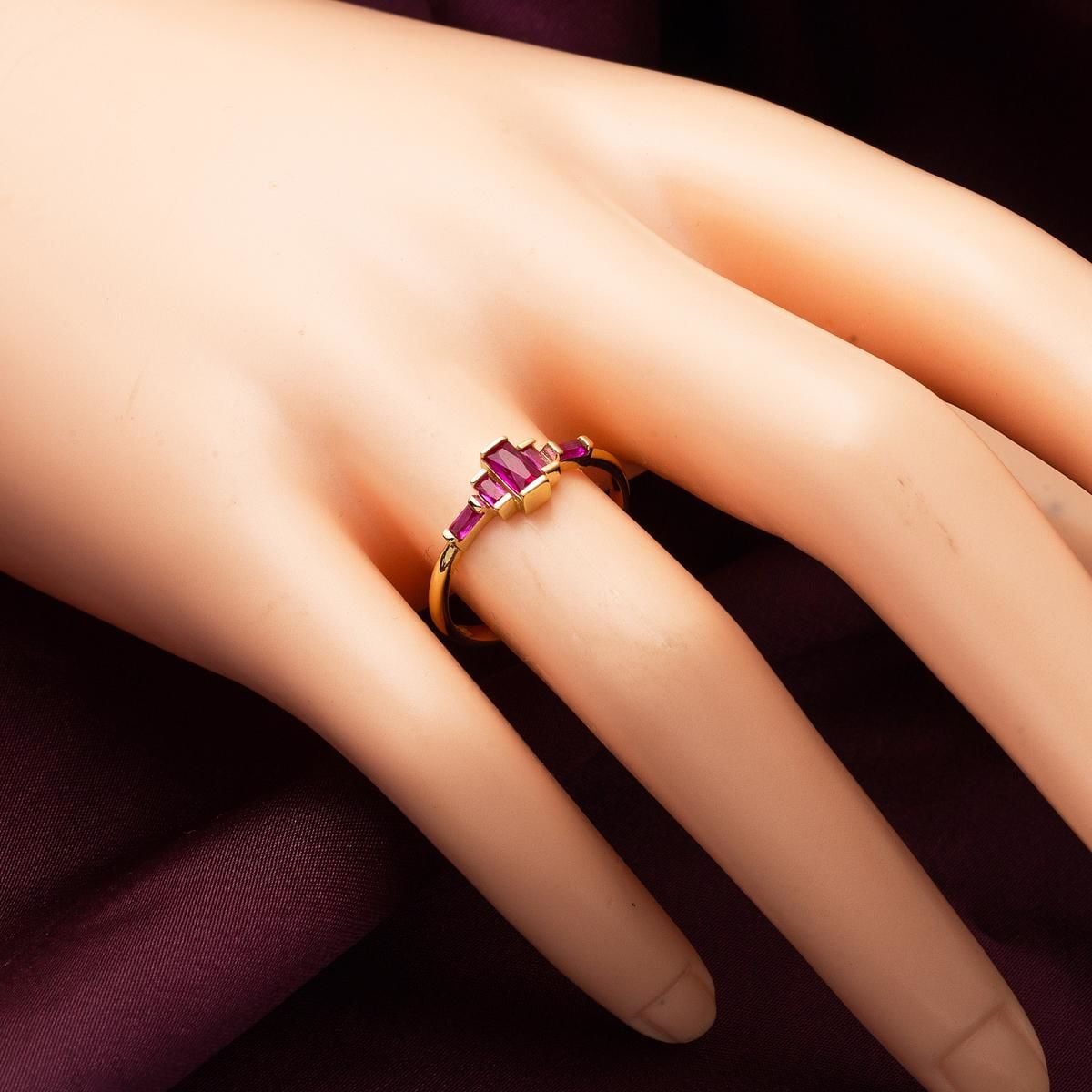 14K Yellow Gold Baguette Minimalist Cubic Zirconia Ring