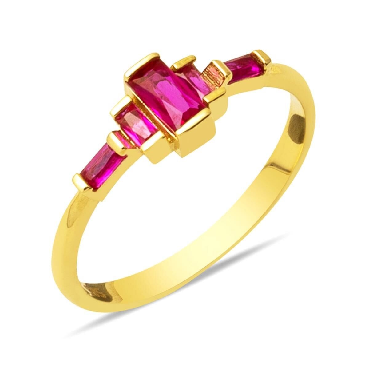 14K Yellow Gold Baguette Minimalist Cubic Zirconia Ring