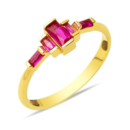 14K Yellow Gold Baguette Minimalist Cubic Zirconia Ring