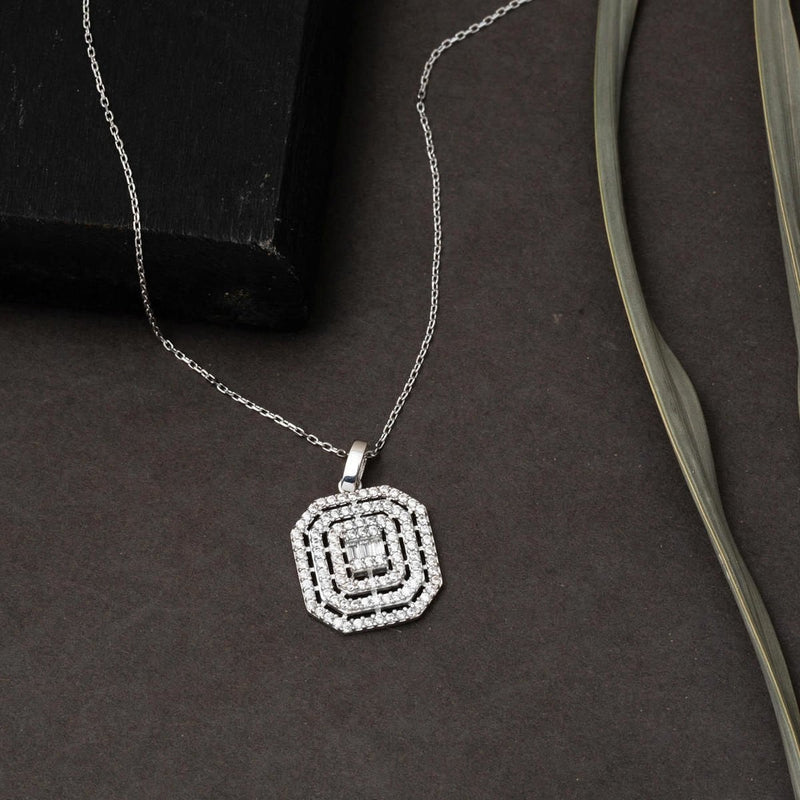 14K White Gold Minimalist Baguette Cubic Zirconia Necklace (2.57 g)