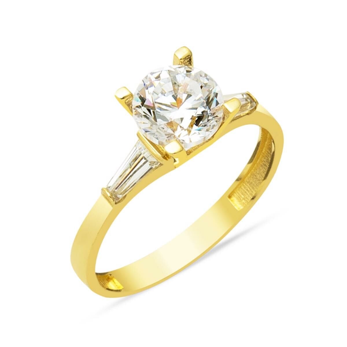 14K Yellow Gold Baguette Design Solitaire Cubic Zirconia Ring
