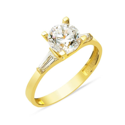 14K Yellow Gold Baguette Design Solitaire Cubic Zirconia Ring