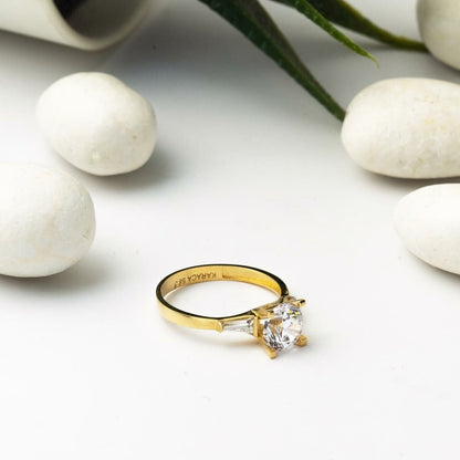 14K Yellow Gold Baguette Design Solitaire Cubic Zirconia Ring