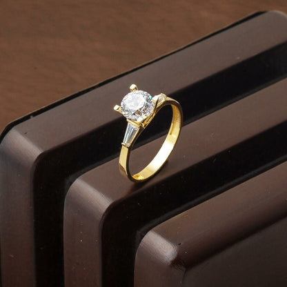 14K Yellow Gold Baguette Design Solitaire Cubic Zirconia Ring