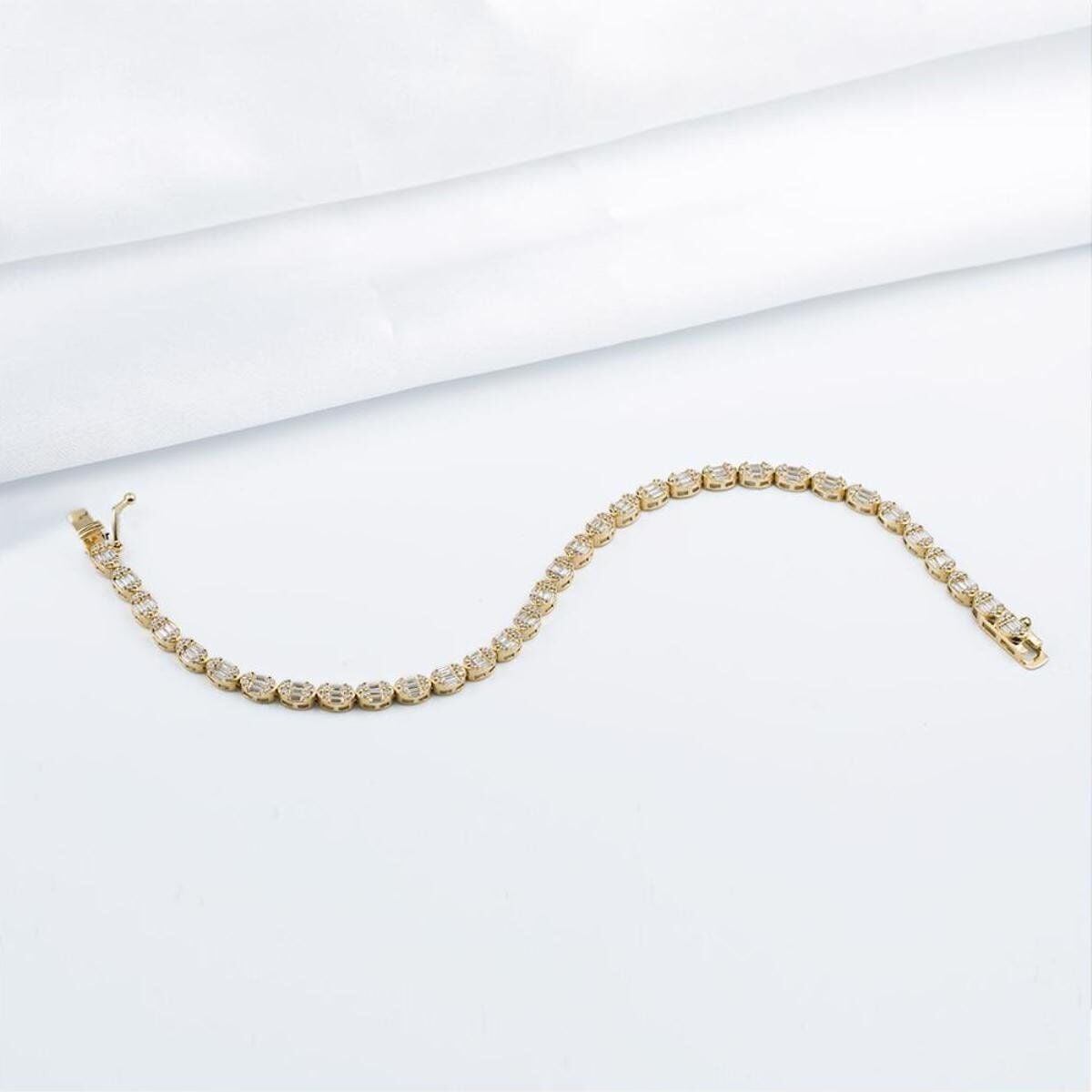 14K Yellow Gold Baguette Cubic Zirconia Bracelet (7.75 g)