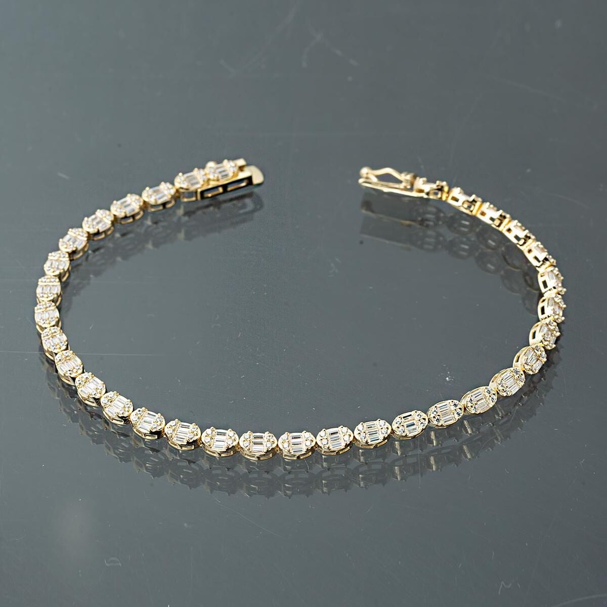 14K Yellow Gold Baguette Cubic Zirconia Bracelet (7.75 g)