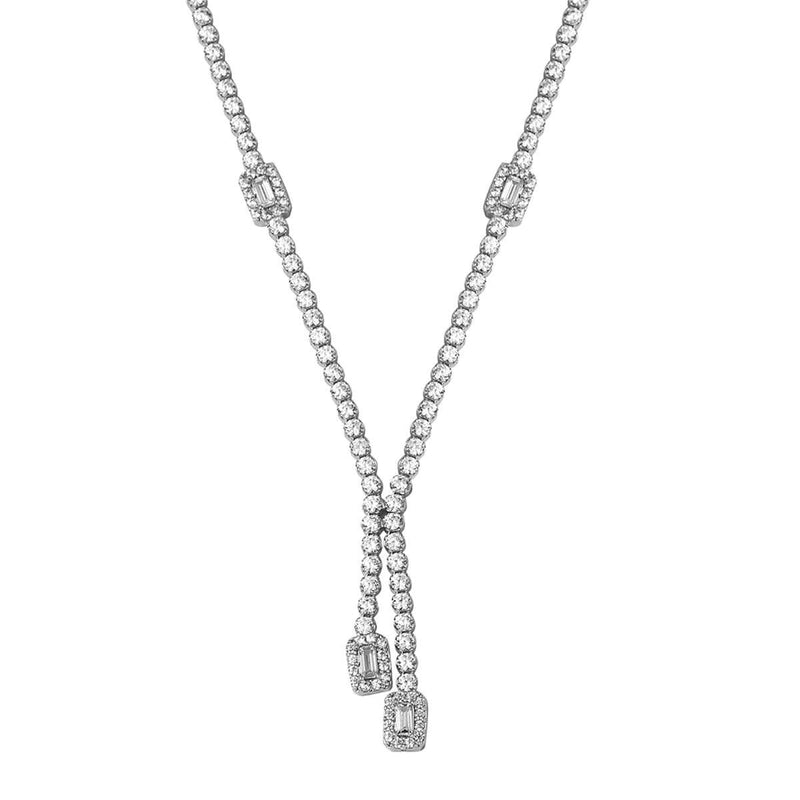 14K White Gold Baguette Cubic Zirconia Collar Necklace (7.2 g)