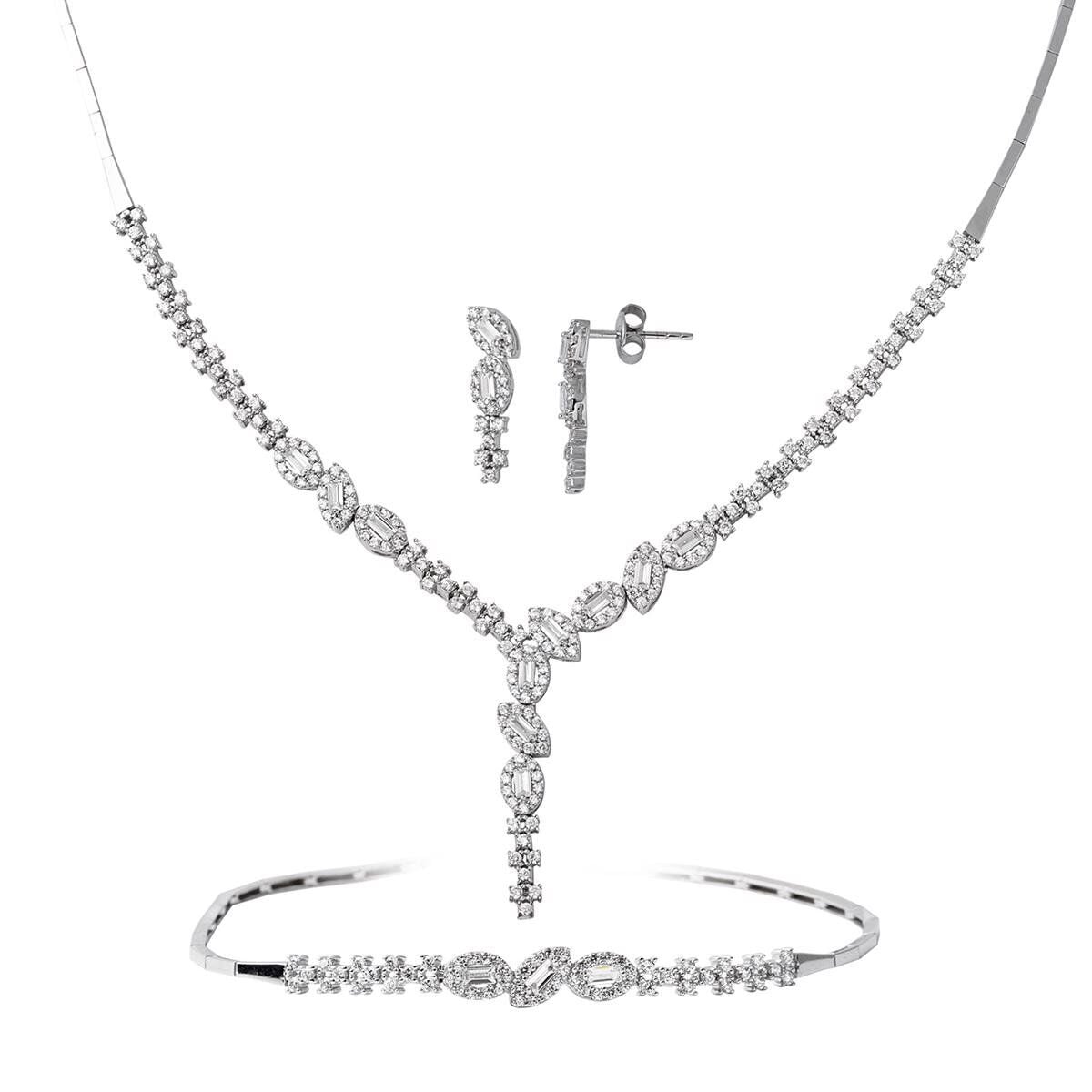 14K White Gold Baguette Cubic Zirconia Set (16.5 g)