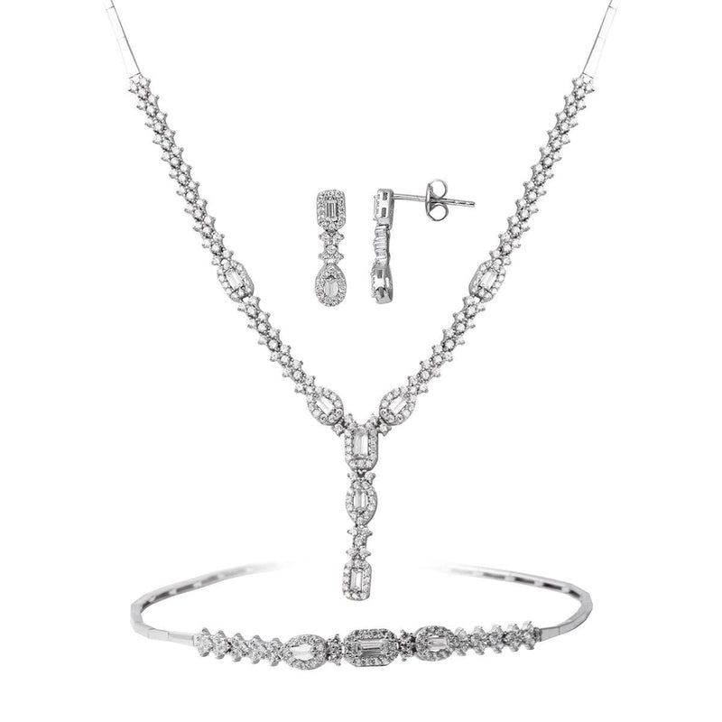 14K White Gold Baguette Cubic Zirconia Necklace Bracelet and Earring Set