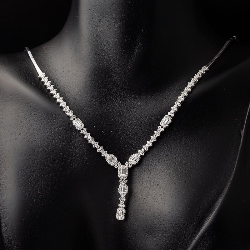 14K White Gold Baguette Cubic Zirconia Necklace Bracelet and Earring Set