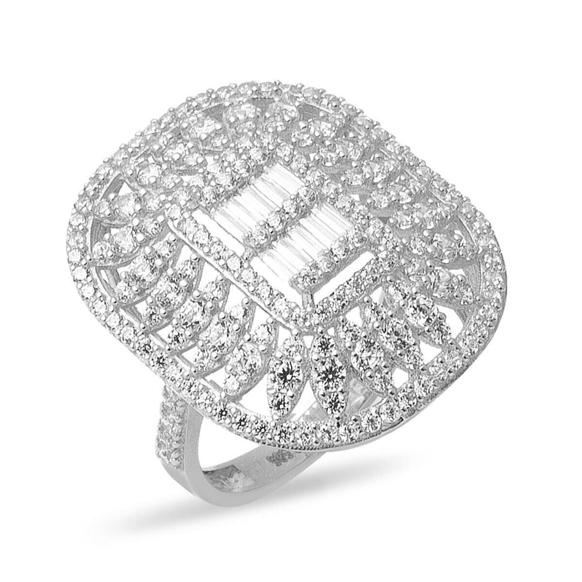 14K White Gold Baguette Cubic Zirconia Ring (6.5 g)