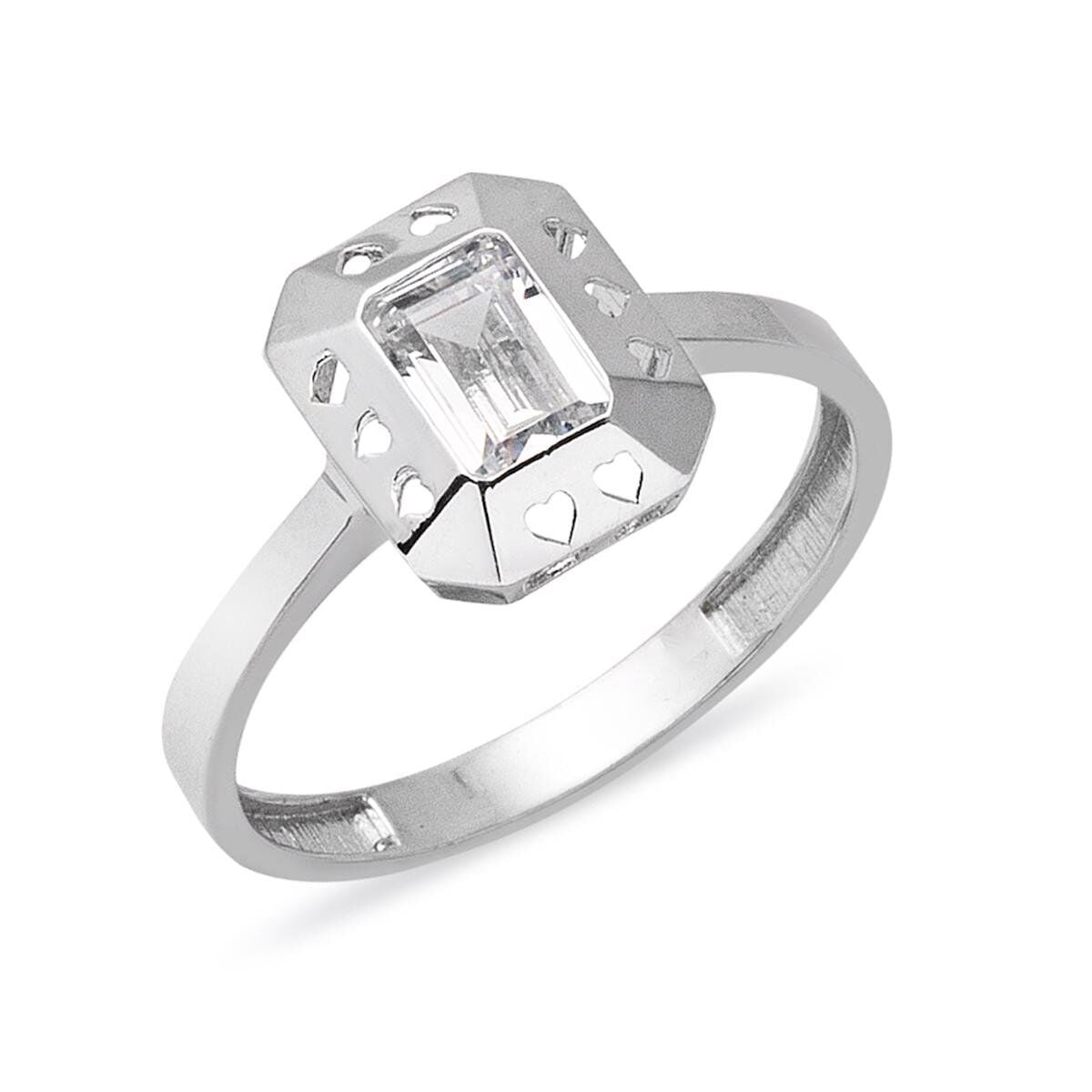 14K White Gold Baguette Heart Cubic Zirconia Ring
