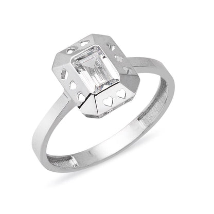14K White Gold Baguette Heart Cubic Zirconia Ring