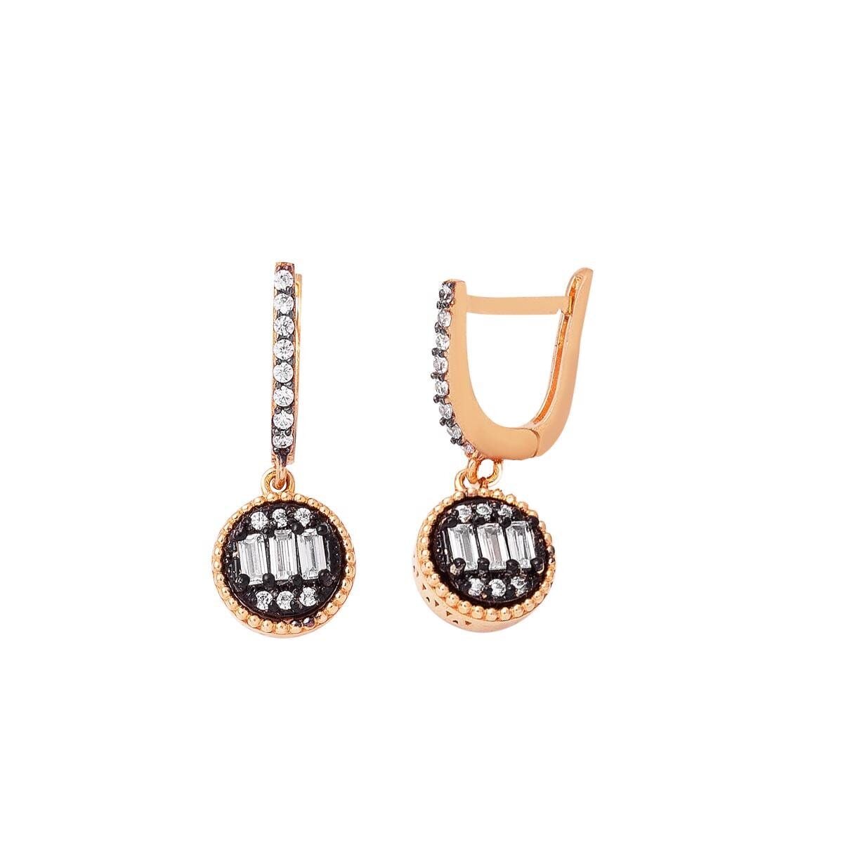 14K Rose Gold Baguette Cubic Zirconia Earrings