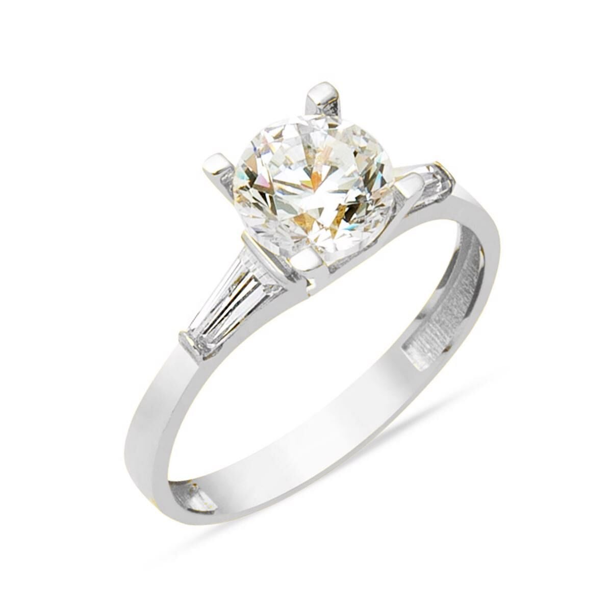 14K White Gold Baguette Solitaire Cubic Zirconia Ring