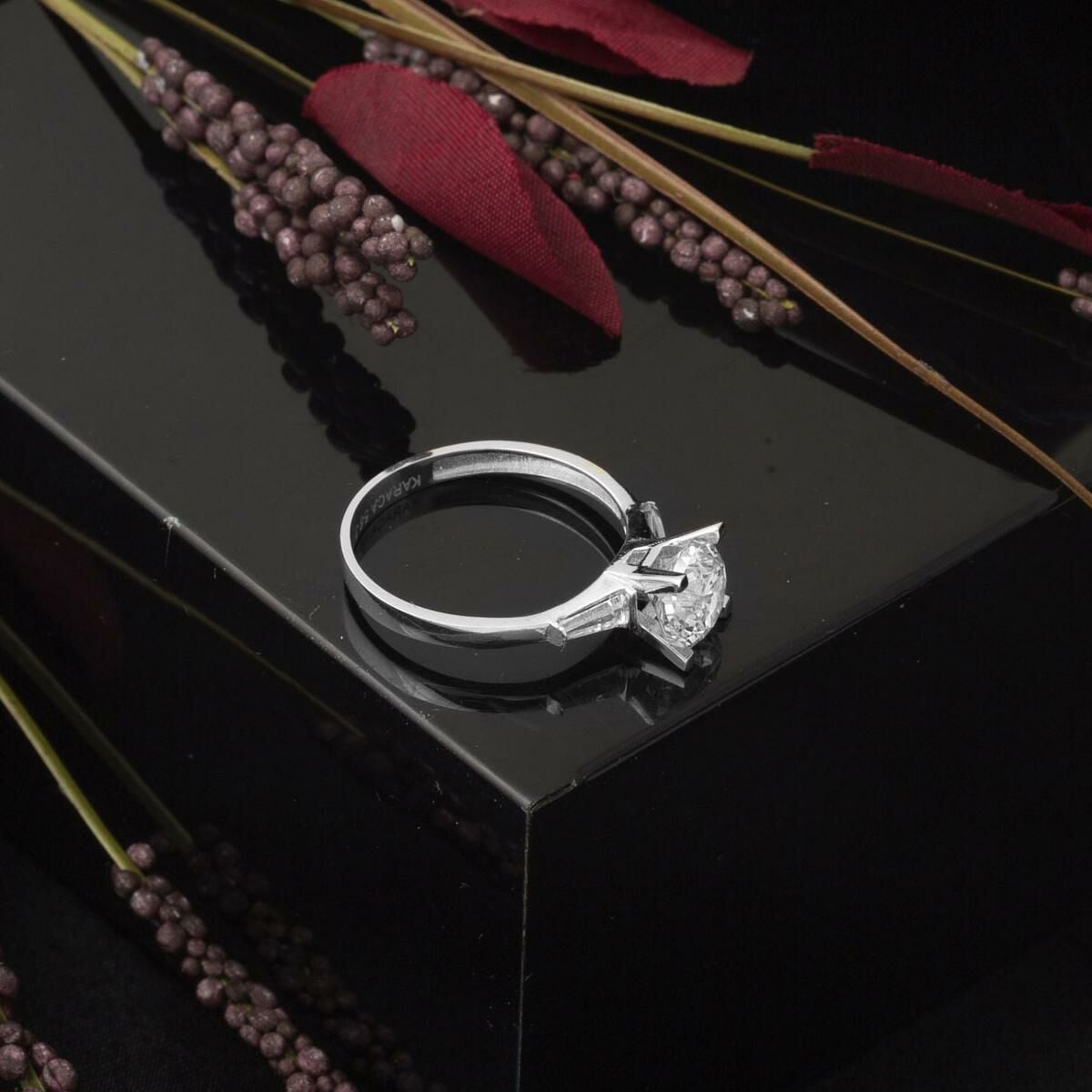 14K White Gold Baguette Solitaire Cubic Zirconia Ring