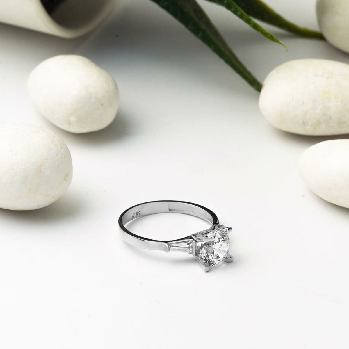 14K White Gold Baguette Solitaire Cubic Zirconia Ring