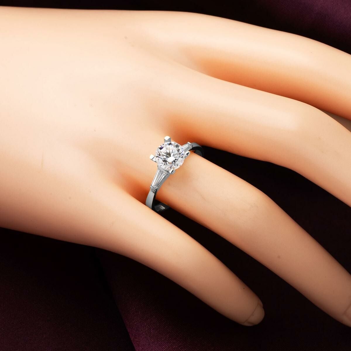 14K White Gold Baguette Solitaire Cubic Zirconia Ring