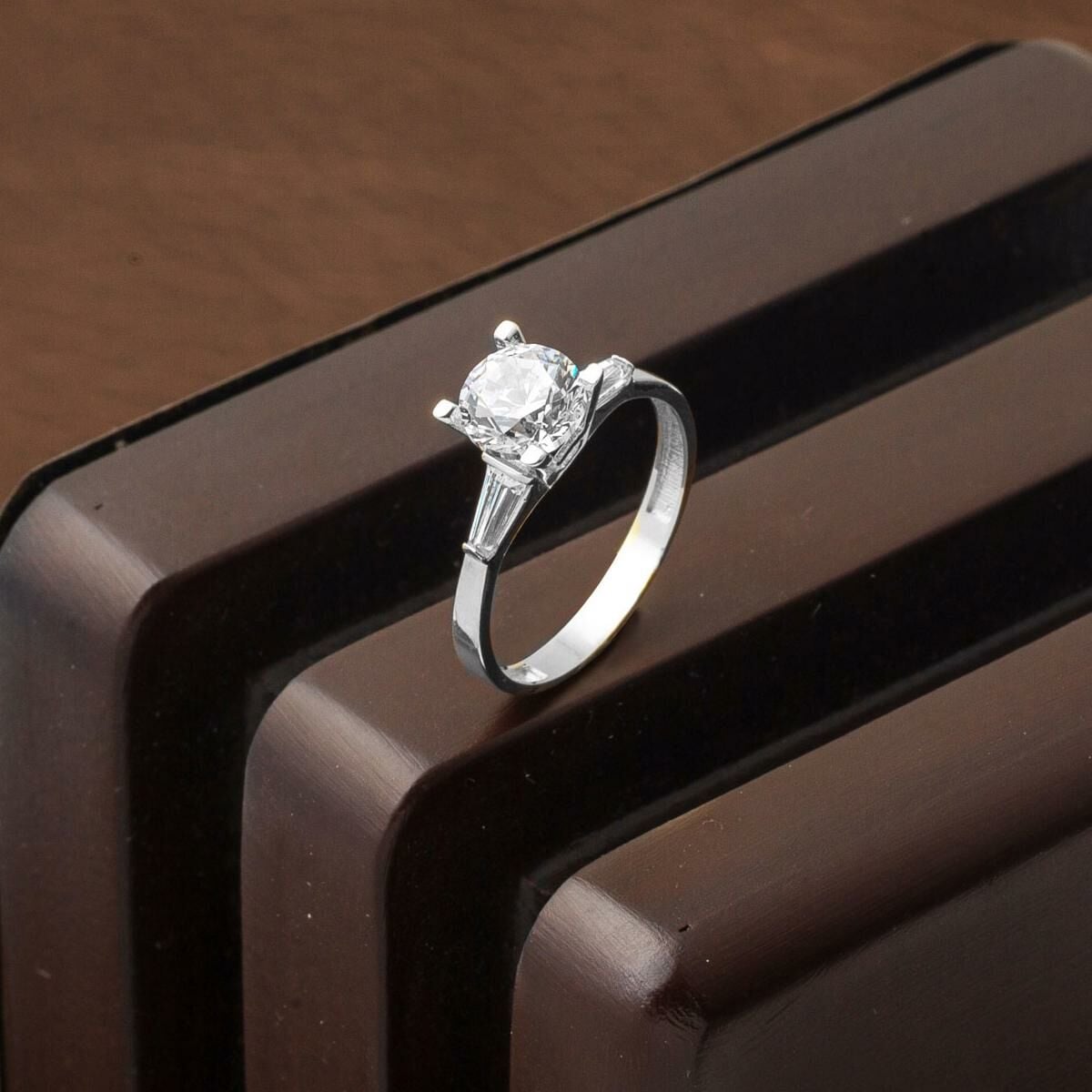 14K White Gold Baguette Solitaire Cubic Zirconia Ring