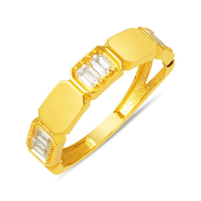 14K Yellow Gold Baguette Trendy Cubic Zirconia Ring