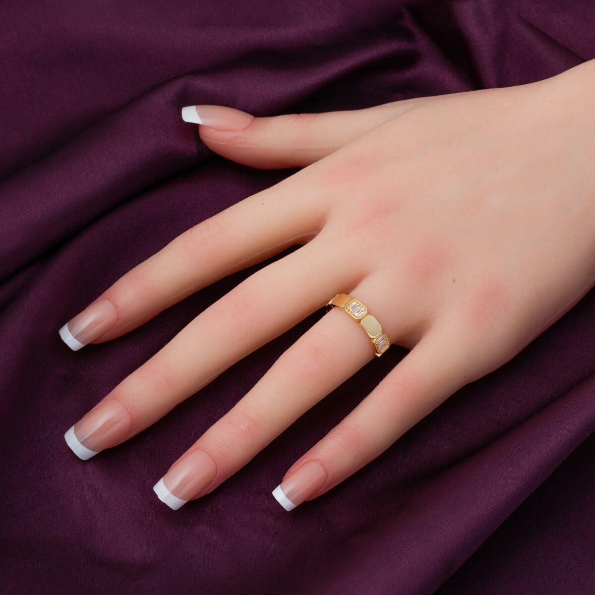 14K Yellow Gold Baguette Trendy Cubic Zirconia Ring