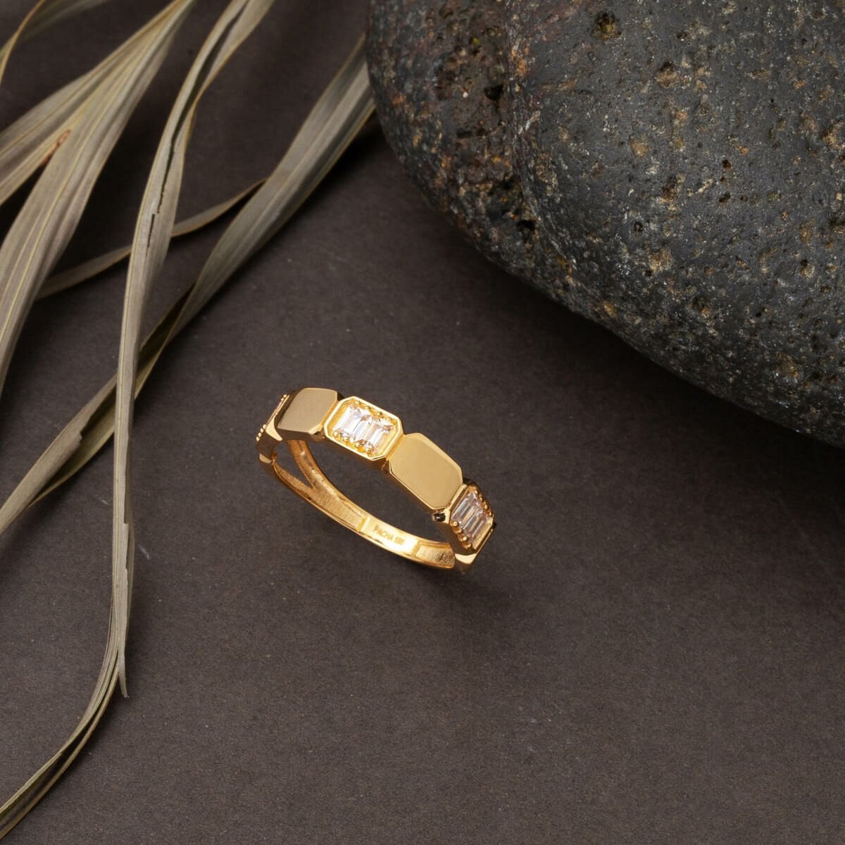 14K Yellow Gold Baguette Trendy Cubic Zirconia Ring