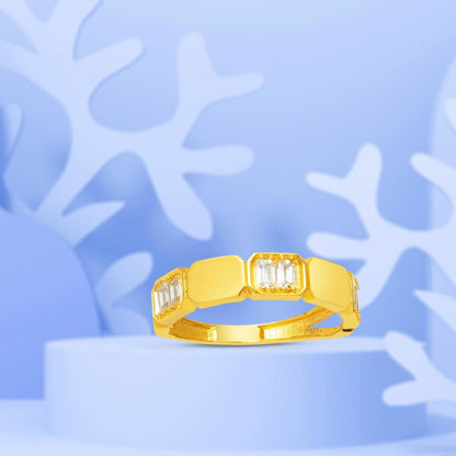 14K Yellow Gold Baguette Trendy Cubic Zirconia Ring