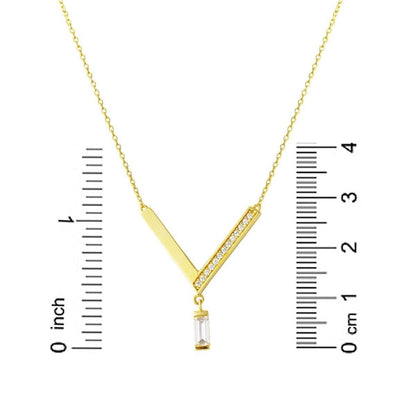 14K Yellow Gold Baguette Cubic Zirconia V Bar Necklace