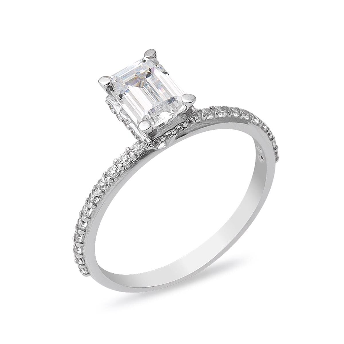 14K White Gold Baguette Half Eternity Cubic Zirconia Ring