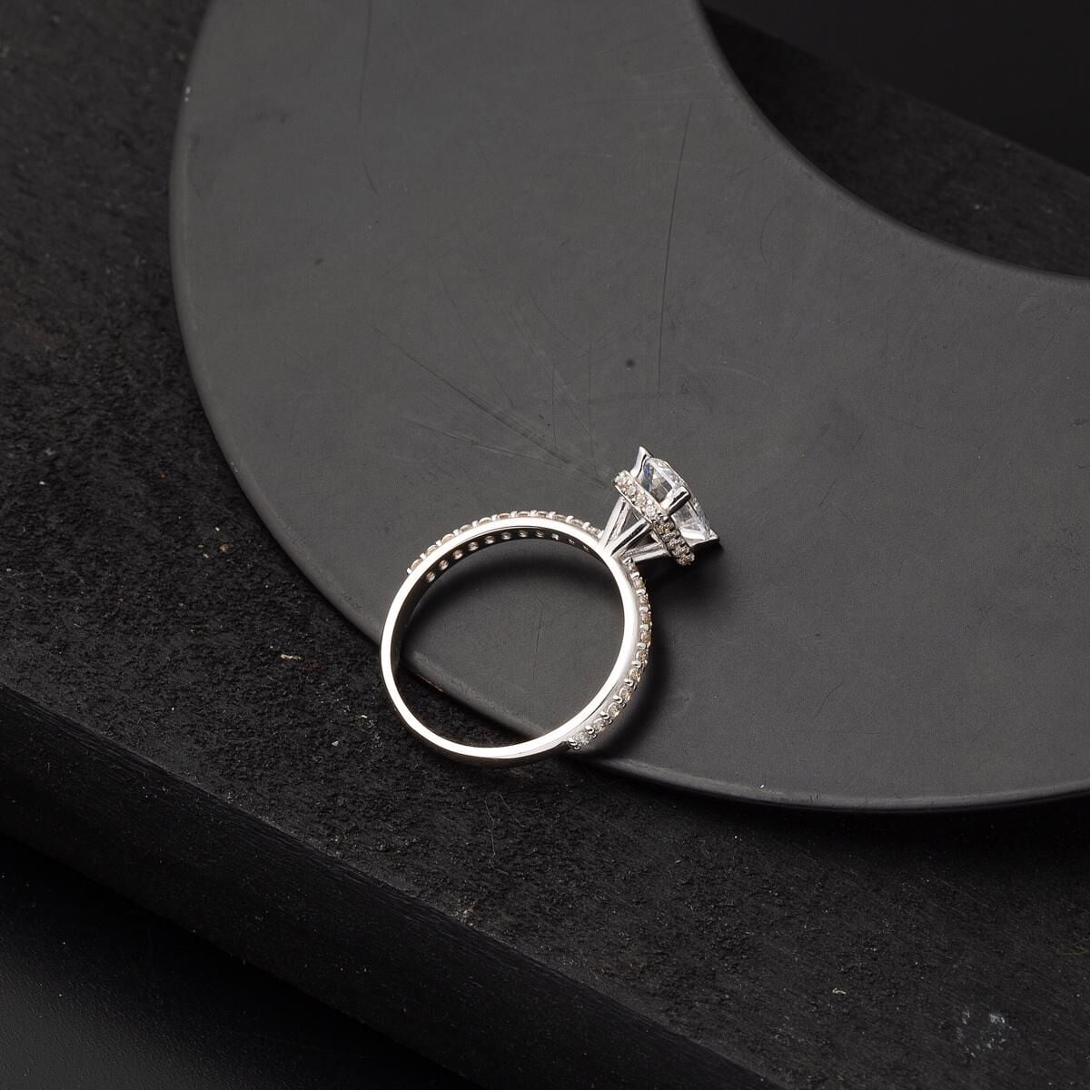14K White Gold Baguette Half Eternity Cubic Zirconia Ring