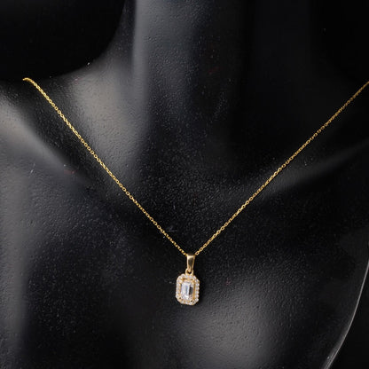 14K Yellow Gold Baguette Single Cubic Zirconia Necklace