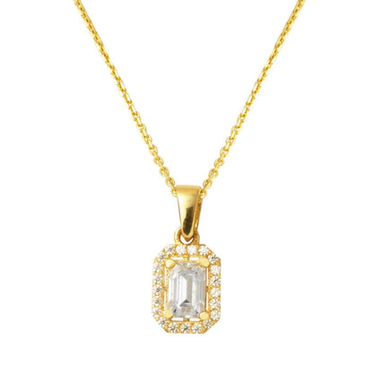 14K Yellow Gold Baguette Single Cubic Zirconia Necklace