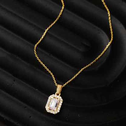 14K Yellow Gold Baguette Single Cubic Zirconia Necklace