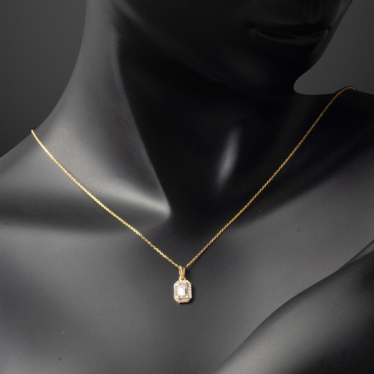 14K Yellow Gold Baguette Single Cubic Zirconia Necklace