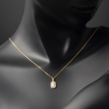 14K Yellow Gold Baguette Single Cubic Zirconia Necklace