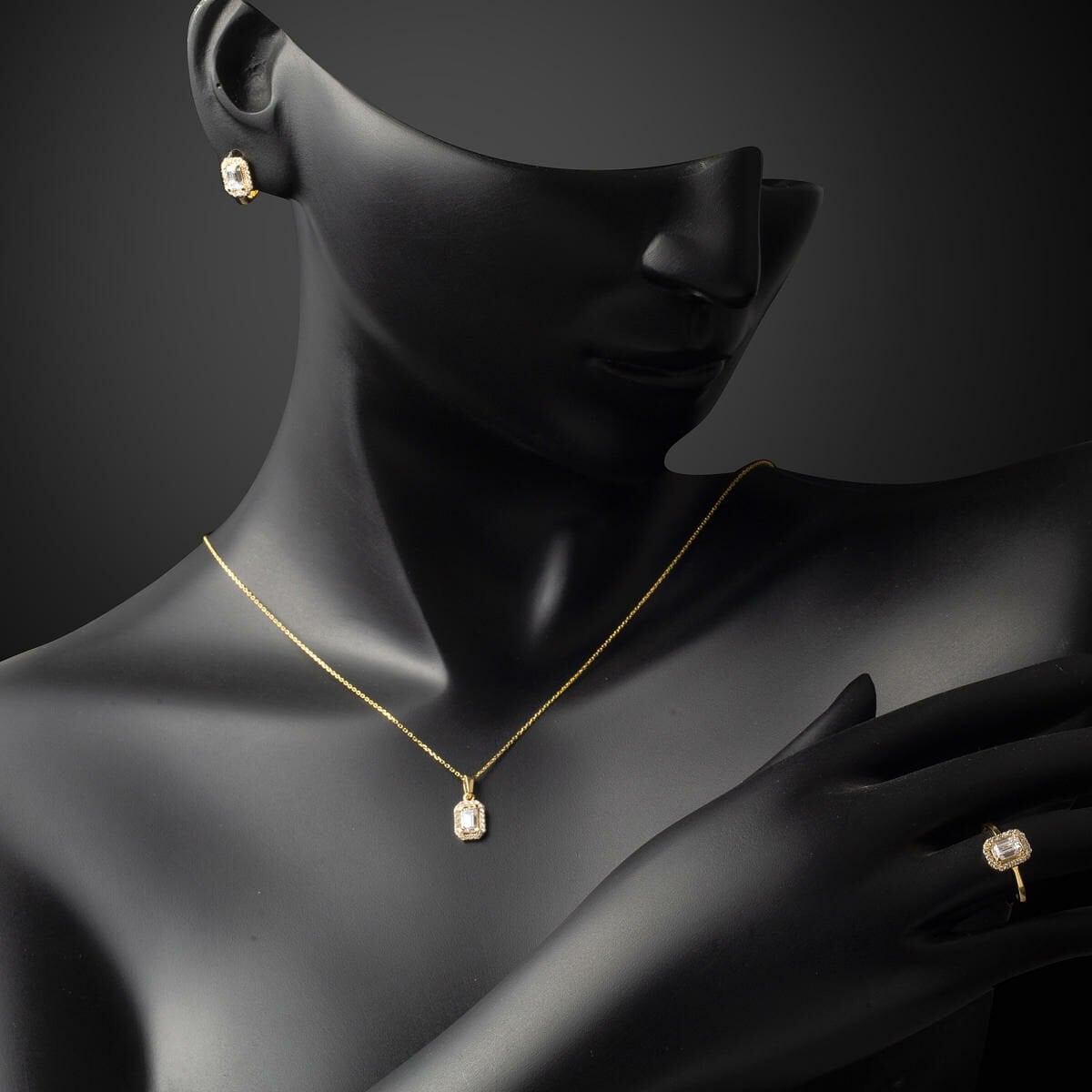 14K Yellow Gold Baguette Single Cubic Zirconia 3-Piece Minimalist Set