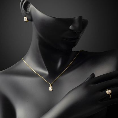 14K Yellow Gold Baguette Single Cubic Zirconia 3-Piece Minimalist Set