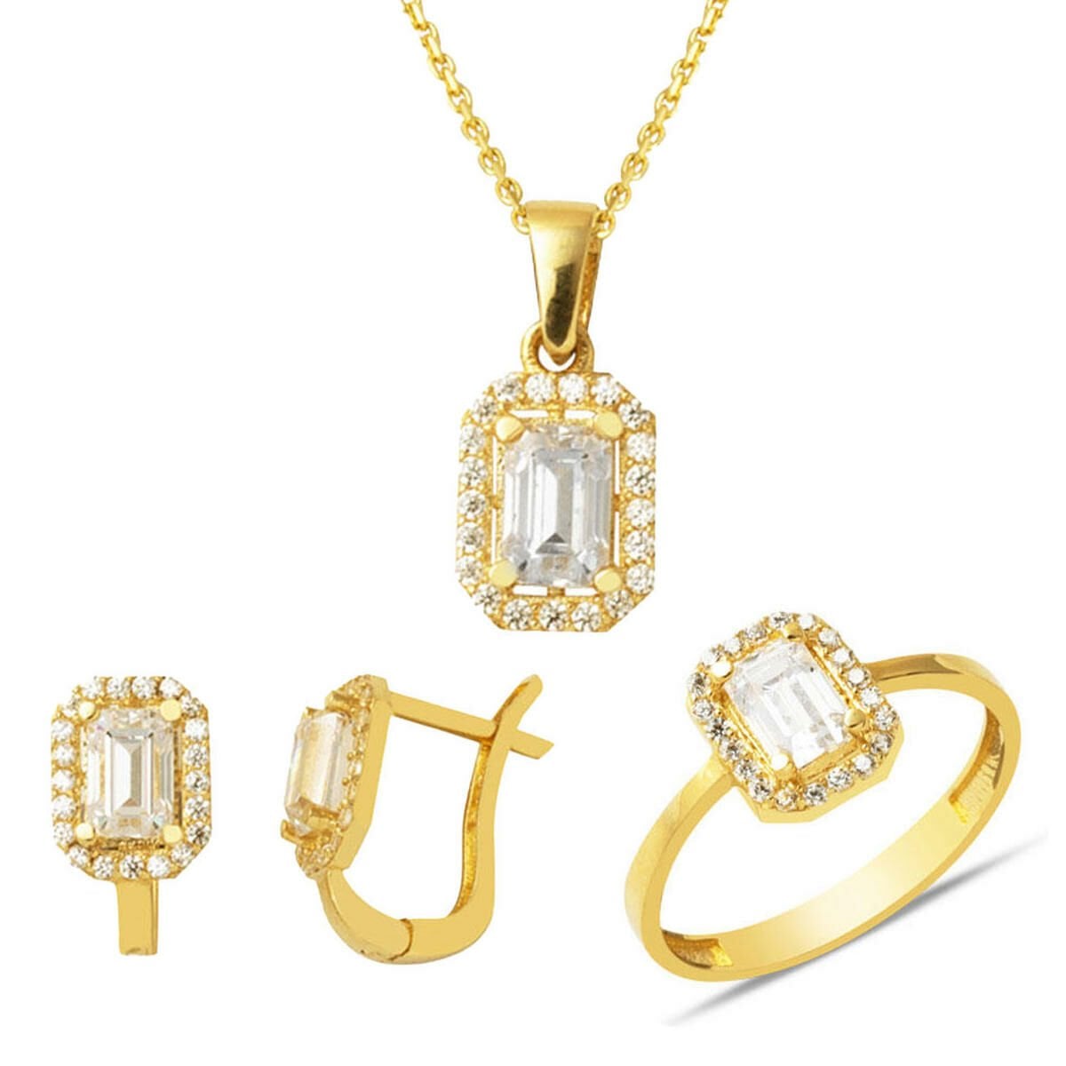14K Yellow Gold Baguette Single Cubic Zirconia 3-Piece Minimalist Set