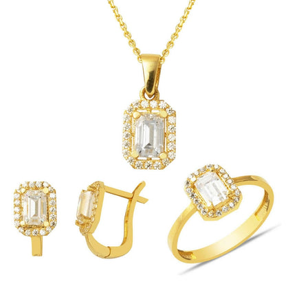 14K Yellow Gold Baguette Single Cubic Zirconia 3-Piece Minimalist Set