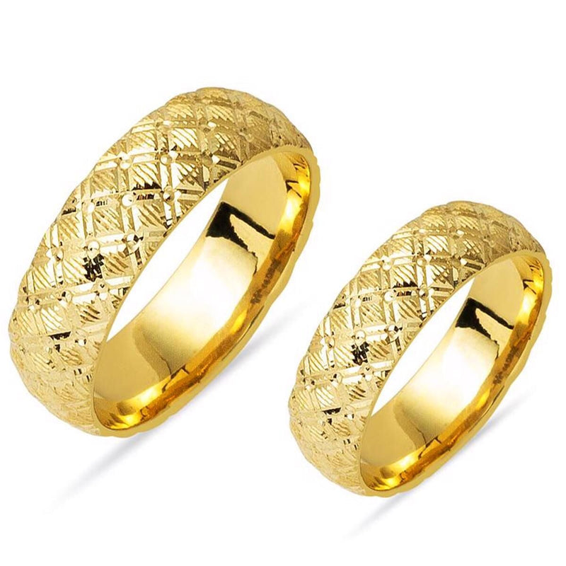 14K Yellow Gold Rhombus Wedding Band Set