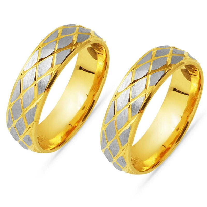 14K Yellow Gold Rhombus Double Wedding Band Ring