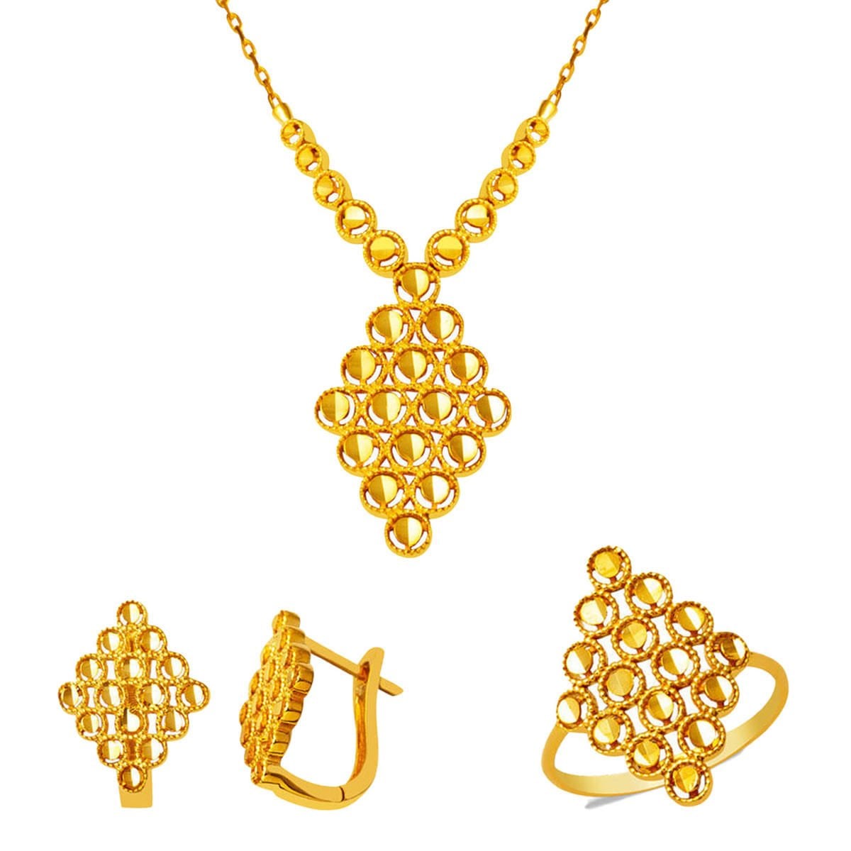 22K Yellow Gold Honeycomb 3 Piece Jewelry Set | Goldia.com