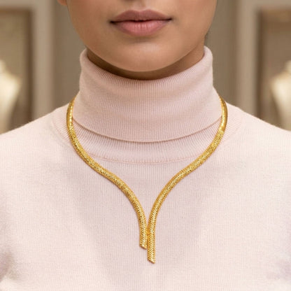 22K Yellow Gold Herringbone Collar Necklace