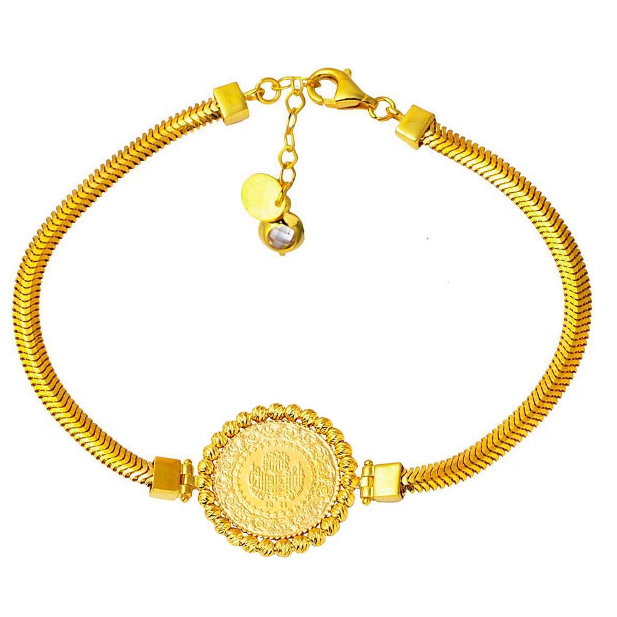 14K Yellow Gold Herringbone Quarter Coin Dorissa Bracelet