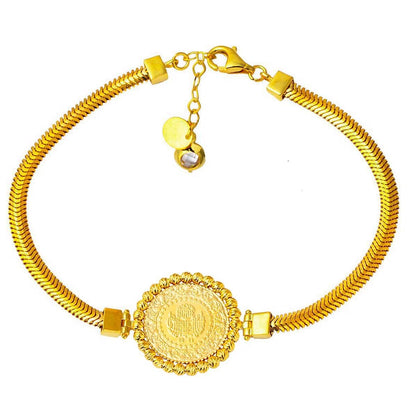 14K Yellow Gold Herringbone Quarter Coin Dorissa Bracelet