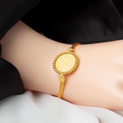 14K Yellow Gold Herringbone Quarter Coin Dorissa Bracelet