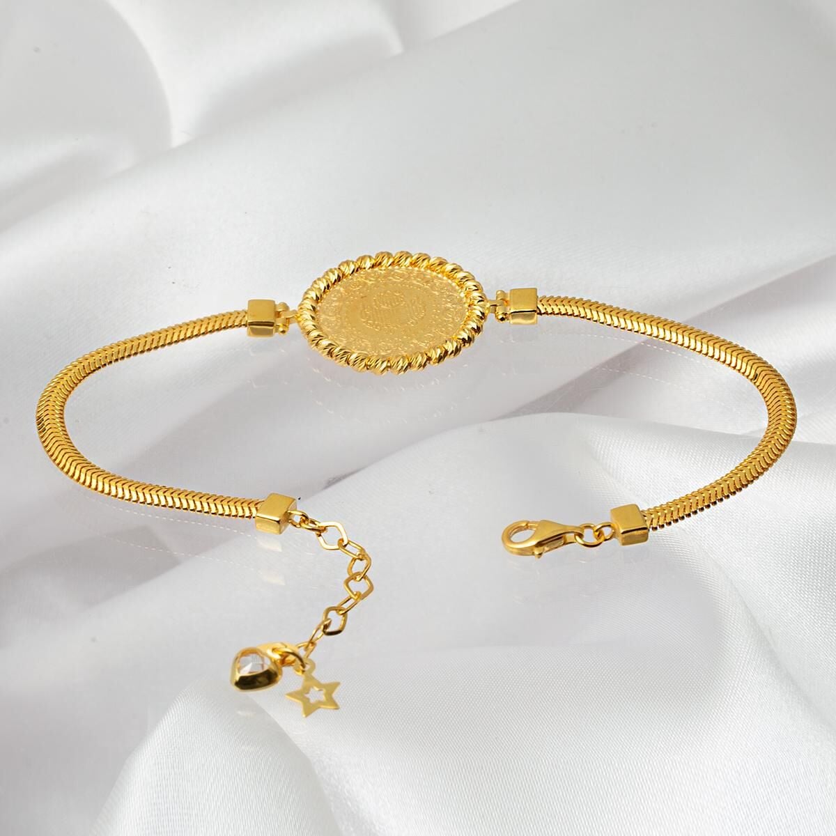 14K Yellow Gold Herringbone Quarter Coin Dorissa Bracelet