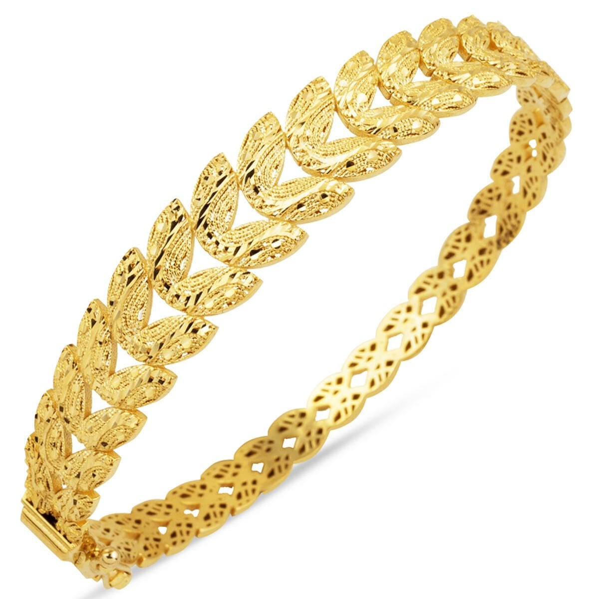 14K Yellow Gold Wheat Hinged Cuff Bangle (10.88 g)