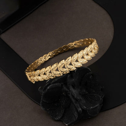 14K Yellow Gold Wheat Hinged Cuff Bangle (10.88 g)