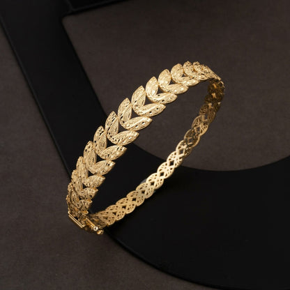 14K Yellow Gold Wheat Hinged Cuff Bangle (10.88 g)